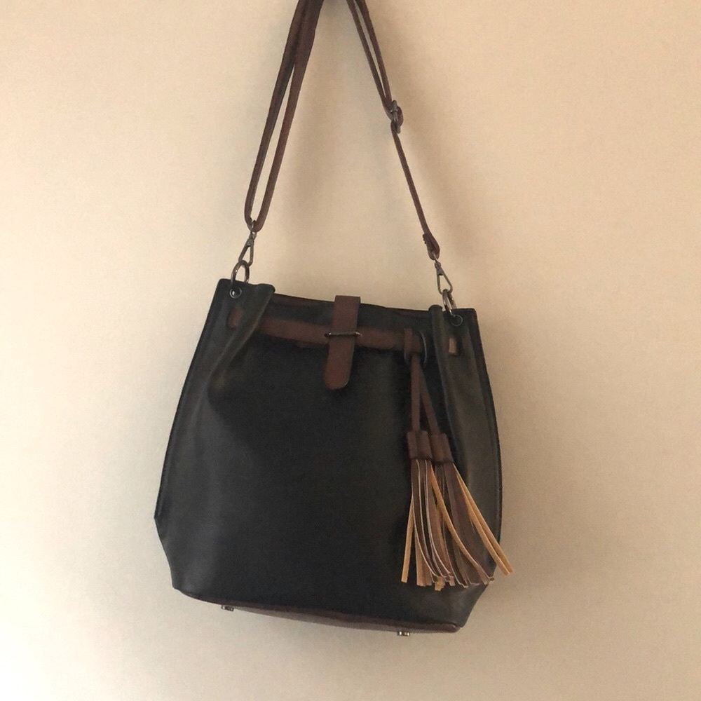 New black and brown leather satchel style bag